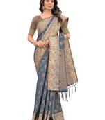 Grey Woven Chanderi Saree With Blouse