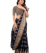 Navy Blue Woven Chanderi Saree With Blouse
