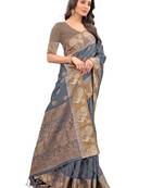 Grey Woven Chanderi Saree With Blouse