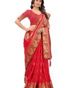 Peach Woven Chanderi Saree With Blouse