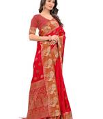 Red Woven Chanderi Saree With Blouse