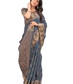 Grey Woven Chanderi Saree With Blouse