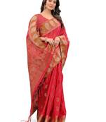 Peach Woven Chanderi Saree With Blouse