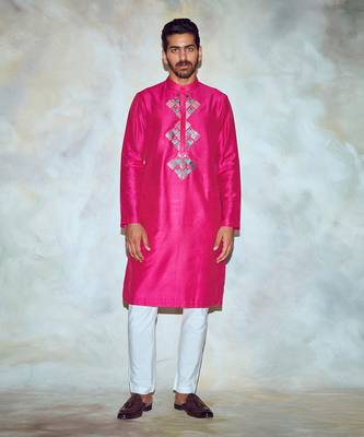 Fuschia Pink Embroidered Kurta 1