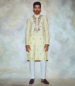 Yellow Hexagon Embroidered Kurta