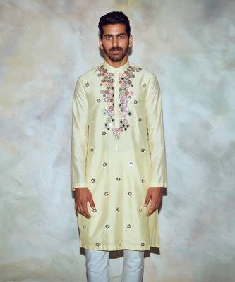 Yellow Hexagon Embroidered Kurta 3