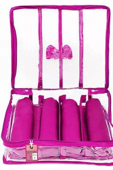 atorakushon Satin Bangle Box Jewellery Pouch 4 Rod Bangle Storage Box Travel Wardrobe Wedding Set for (Purple)