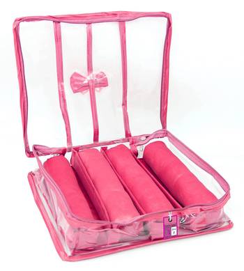 atorakushon Satin Bangle Box Jewellery Pouch 4 Rod Bangle Storage Box Travel Wardrobe Wedding Set for (Pink) 2