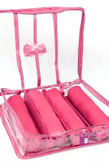atorakushon Satin Bangle Box Jewellery Pouch 4 Rod Bangle Storage Box Travel Wardrobe Wedding Set for (Pink)