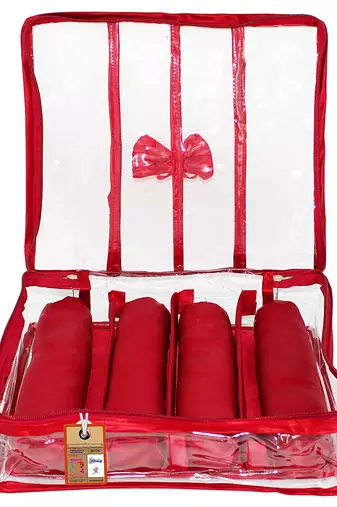 atorakushon Satin Bangle Box Jewellery Pouch 4 Rod Bangle Storage Box Travel Wardrobe Wedding Set for (Maroon)