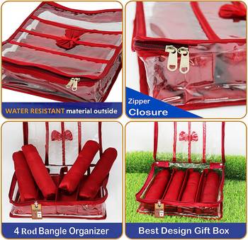 atorakushon Satin Bangle Box Jewellery Pouch 4 Rod Bangle Storage Box Travel Wardrobe Wedding Set for (Maroon) 4