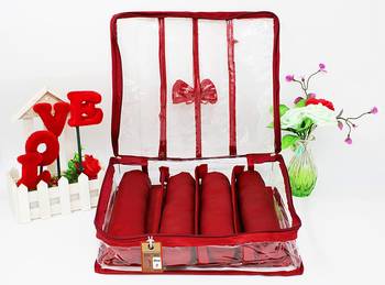 atorakushon Satin Bangle Box Jewellery Pouch 4 Rod Bangle Storage Box Travel Wardrobe Wedding Set for (Maroon) 5