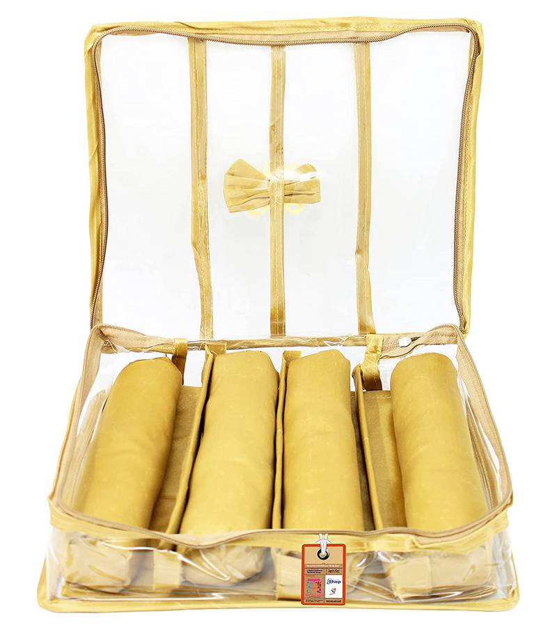 atorakushon Satin Bangle Box Jewellery Pouch 4 Rod Bangle Storage Box Travel Wardrobe Wedding Set for (Golden)