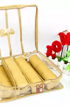 atorakushon Satin Bangle Box Jewellery Pouch 4 Rod Bangle Storage Box Travel Wardrobe Wedding Set for (Golden)