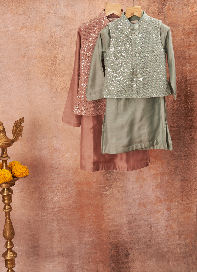 Embroidered Water Seqins Jacket With Kurta Pajama Set