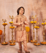 Handloom Pinted Tussar Silk Jacket With Matching Kurta Pajama Set
