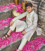 Thread Sequins Work Slub Silk Achkan And Bottom Set