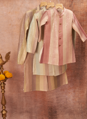 Thread Sequins Work Slub Silk Achkan And Bottom Set 5