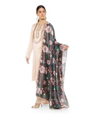 Beige printed chanderi ethnic-kurtis 1