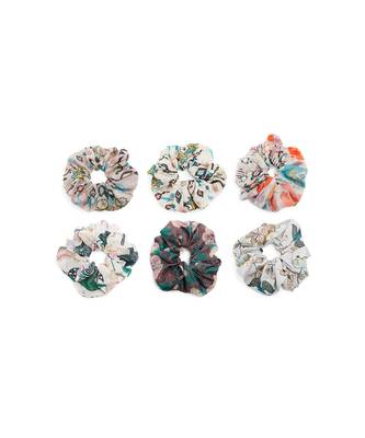 Payal Singhal Set of 6 Assorted Silkmul Scrunchies in Signature Prints 1