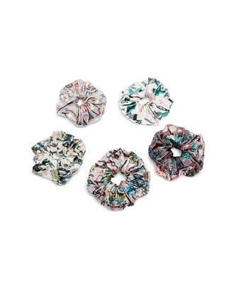Payal Singhal Set of 5 Assorted Velvet Scrunchies in Signature Prints 1