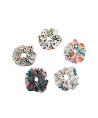 Payal Singhal Set of 5 Assorted Silkmul Scrunchies in Signature Prints 1