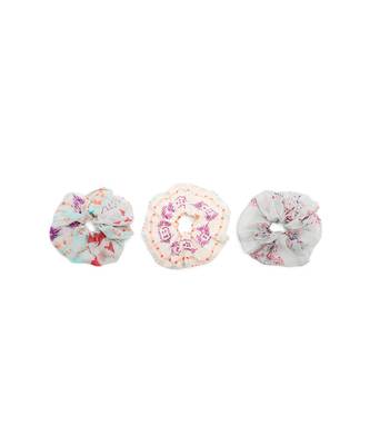 Payal Singhal Set of 3 Assorted Organza and Silkmul Scrunchies in Signature Prints 1