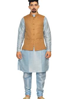 men's Sky Blue Matching With Gold Bindu Jacket