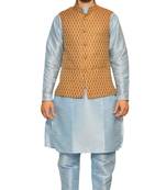 men's Sky Blue Matching With Gold Bindu Jacket