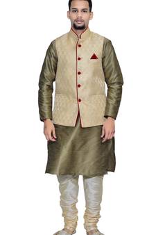Men's Copper Gold Kurta Gold Pyjami With Goldjacket