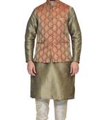 Men's Copper Gold Kurta Gold Pyjami With Maroon Jacket