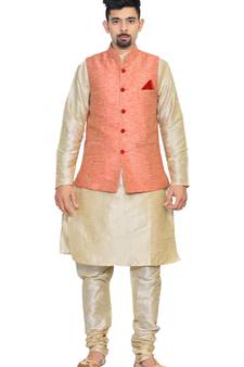 Men's Double tone Kurta Churidhar with Pink Waistcoat