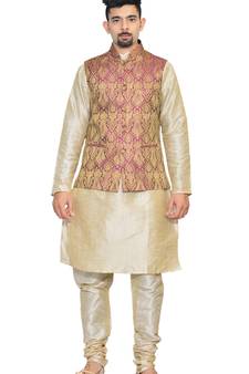 Men's Double tone Kurta Churidhar with Purple Waistcoat