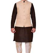 Men's Brown Kurta Gold Pyjami With New Gold Jacket