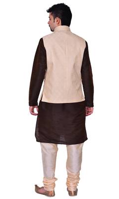Men's Brown Kurta Gold Pyjami With New Gold Jacket 2