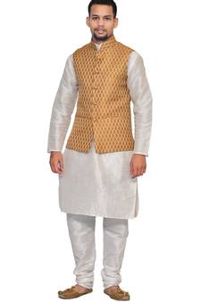 Men's White Matching With Bindu Gold Jacket