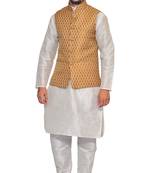 Men's White Matching With Bindu Gold Jacket