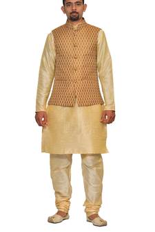 men's Double Tone Matching With Bindu Gold Jacket