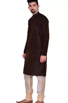 Men's Brown Kurta with Gold Churidhar