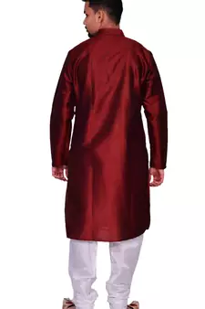 Men's Maroon Kurta with white Churidhar