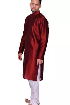 Men's Maroon Kurta with white Churidhar