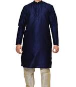 Men's Nevy Blue Kurta with Gold Churidhar