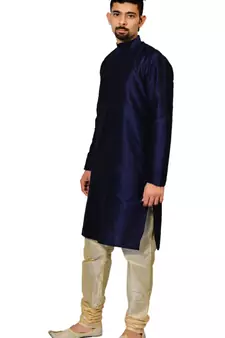 Men's Nevy Blue Kurta with Gold Churidhar