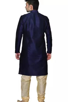 Men's Nevy Blue Kurta with Gold Churidhar