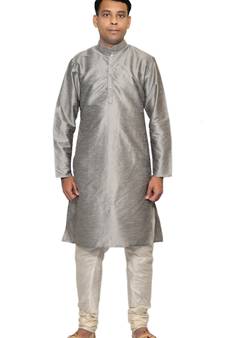 Men's Silver Kurta with Cream Churidhar