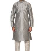 Men's Silver Kurta with Cream Churidhar