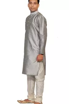 Men's Silver Kurta with Cream Churidhar