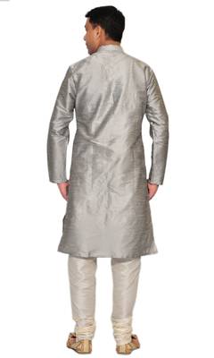 Men's Silver Kurta with Cream Churidhar 3