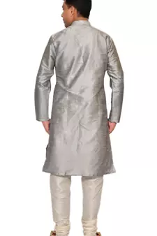 Men's Silver Kurta with Cream Churidhar