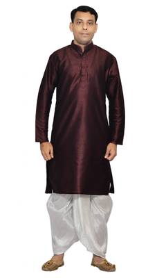 Men's Pink Violet Kurta White Dhoti 1